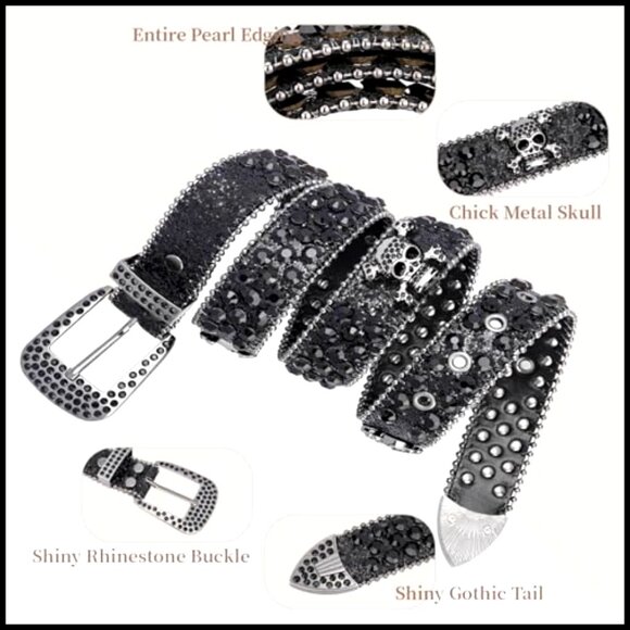 Rhinestone Skull Western Belt Y2K Sparkly Bedazzled Faux Leather Accessory